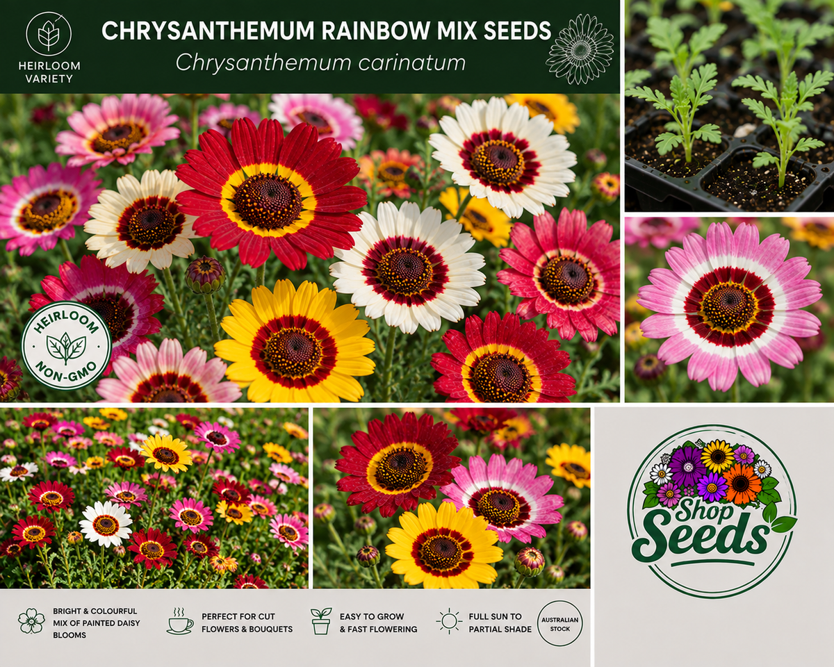 Chrysanthemum Rainbow Mix Seeds – Chrysanthemum carinatum - SHOP SEEDS