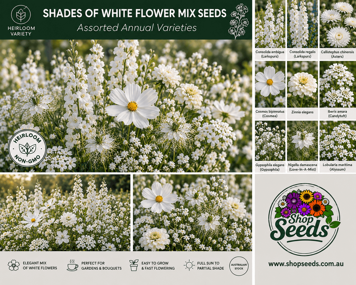 Shades of White Flower Mix Seeds – Assorted Annual Varieties - SHOP SEEDS
